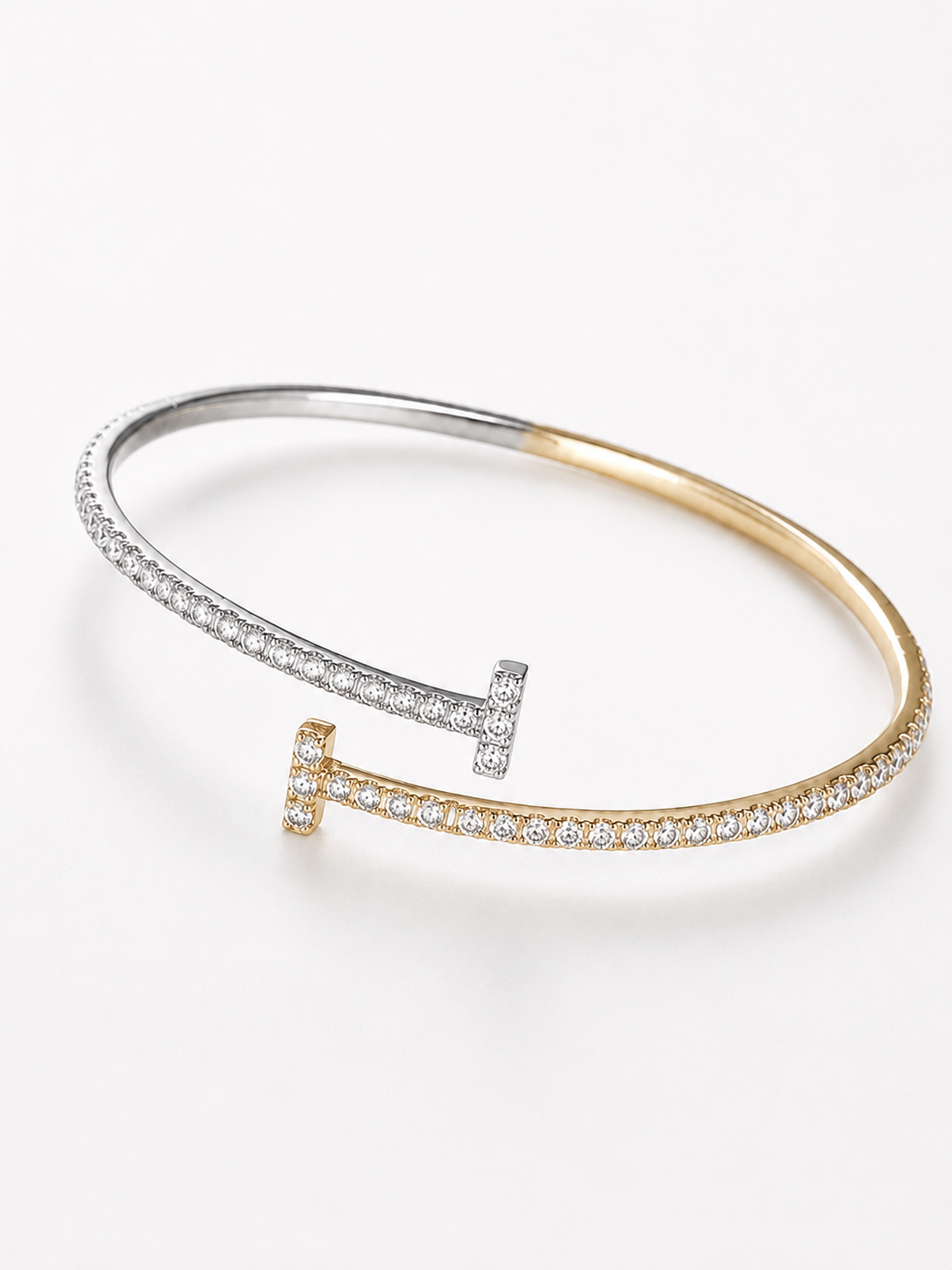 Two Tone Diamond Bangle Bracelet - 1